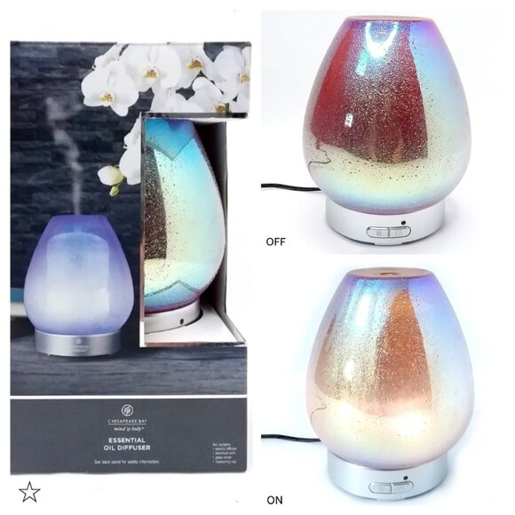 Essential Oil Diffuser Glass Dome Iridescent Metallic Ultrasonic Light Mist NIB - Picture 1 of 6